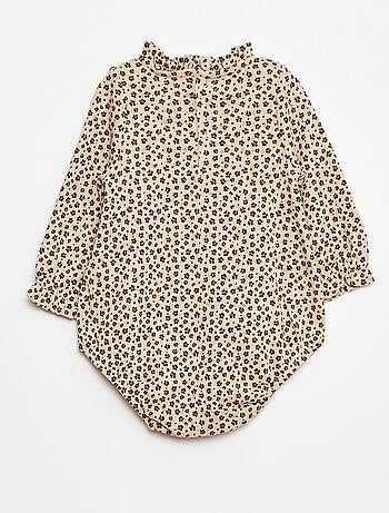 Body en maille pointelle avec col volanté et motif all over