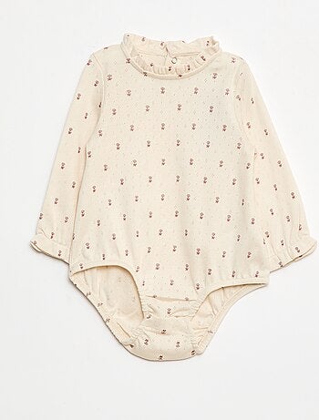 Body en maille pointelle avec col volanté et motif all over