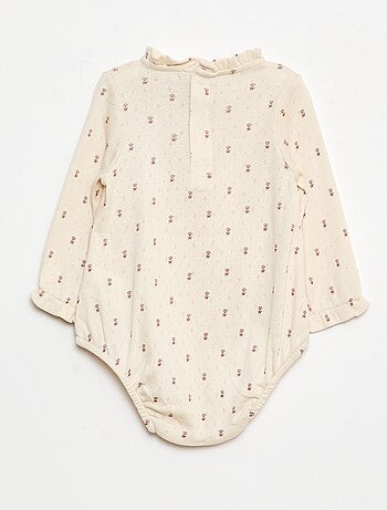 Body en maille pointelle avec col volanté et motif all over