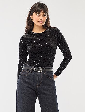 Body manches longues avec strass en velours