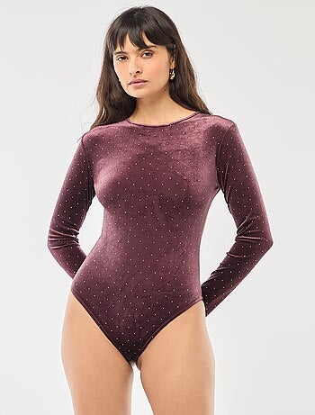 Body manches longues avec strass en velours