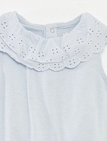 Body sans manches à col large en broderies anglaises