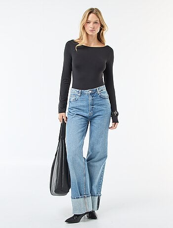 Body uni stretch avec large col rond
