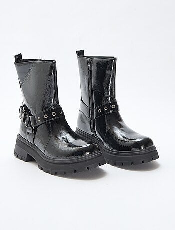 Boots style motard en verni uni