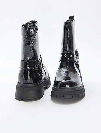 Boots style motard en verni uni