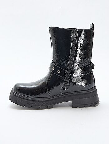 Boots style motard en verni uni