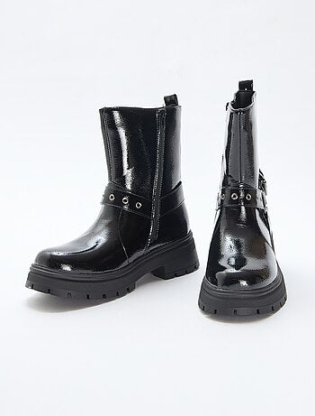Boots style motard en verni uni