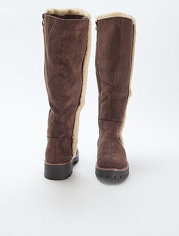 Bottes hautes en suédine avec biais effet moutonné
