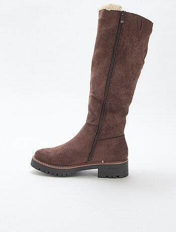 Bottes hautes en suédine avec biais effet moutonné