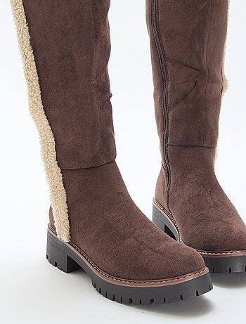 Bottes hautes en suédine avec biais effet moutonné