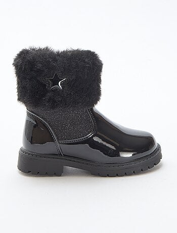 Bottines vernies effet pelucheux