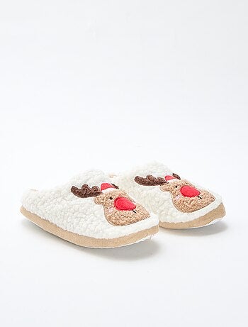 Chaussons mules en matière effet moutonnée