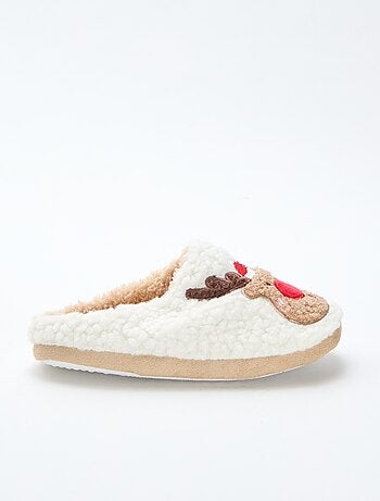 Chaussons mules en matière effet moutonnée