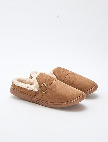 Chaussons mules en suédine et sherpa