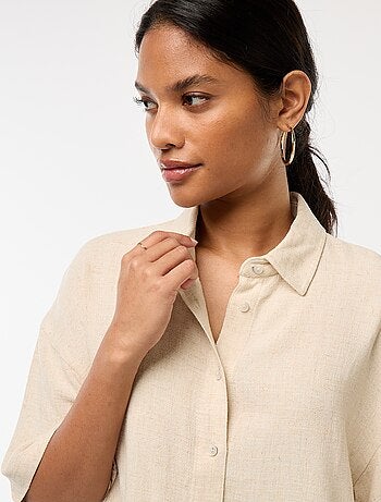 Chemise à manches courtes en lin mélangé