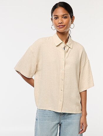 Chemise à manches courtes en lin mélangé