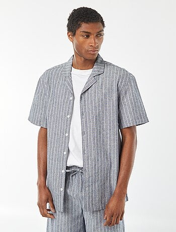 Chemise à manches courtes rayée en lin mélangé