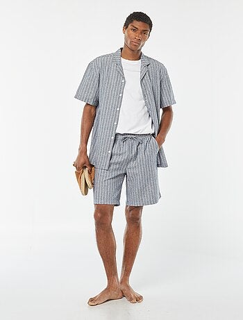 Chemise à manches courtes rayée en lin mélangé