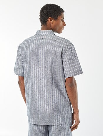 Chemise à manches courtes rayée en lin mélangé