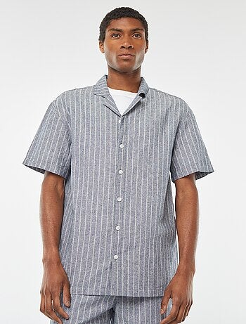 Chemise à manches courtes rayée en lin mélangé