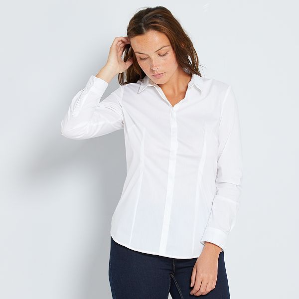 Chemise cintrée en popeline stretch femme - blanc - Kiabi - 9,00€