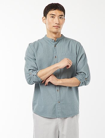 Chemise col mao avec lin