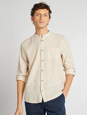 Chemise col mao avec lin