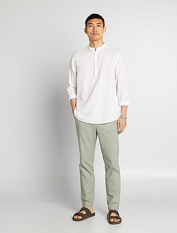 Chemise droite à col mao en lin mélangé