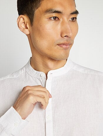 Chemise droite à col mao en lin mélangé