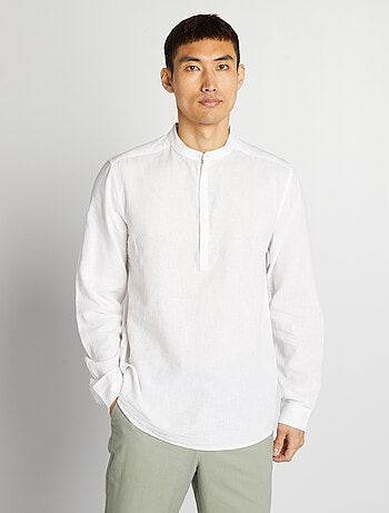 Chemise droite à col mao en lin mélangé