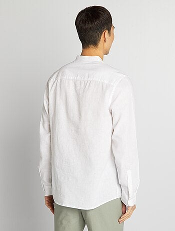 Chemise droite à col mao en lin mélangé