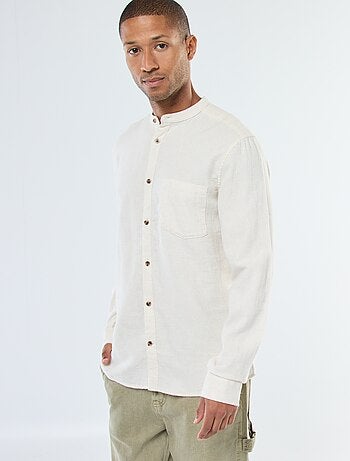 Chemise en flanelle uni avec un col mao