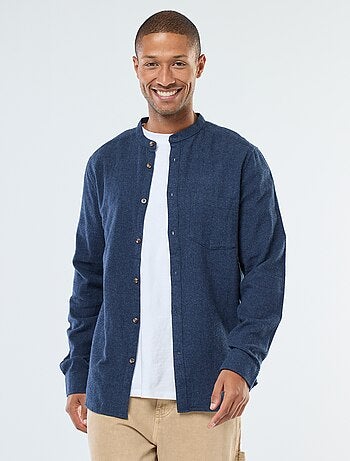 Chemise en flanelle uni avec un col mao