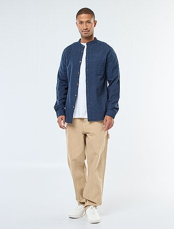 Chemise en flanelle uni avec un col mao