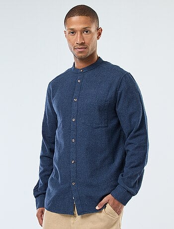 Chemise en flanelle uni avec un col mao