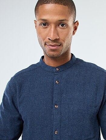 Chemise en flanelle uni avec un col mao