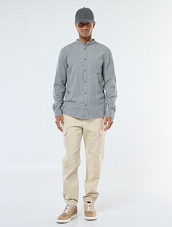 Chemise en flanelle uni avec un col mao