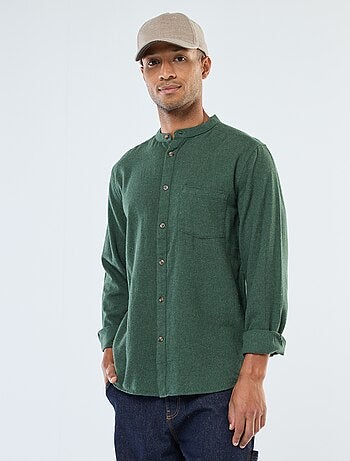 Chemise en flanelle uni avec un col mao