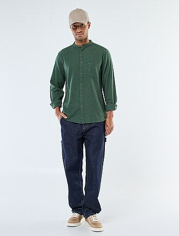 Chemise en flanelle uni avec un col mao