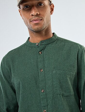 Chemise en flanelle uni avec un col mao