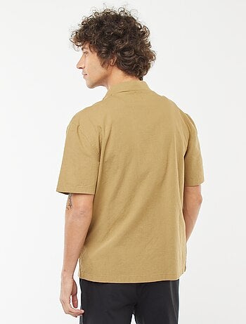 Chemise en lin mélangé à manches courtes et avec broderies