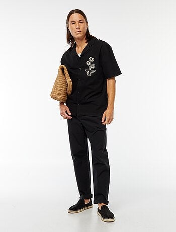Chemise en lin mélangé à manches courtes et avec broderies