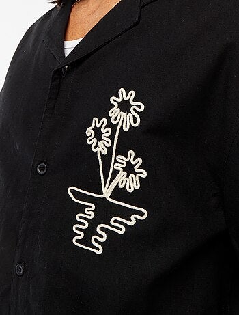 Chemise en lin mélangé à manches courtes et avec broderies