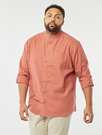Chemise en lin mélangé avec manches longues retroussables