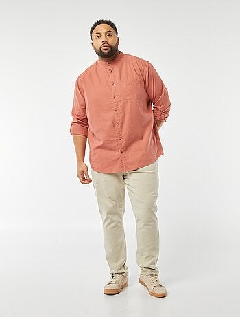 Chemise en lin mélangé avec manches longues retroussables