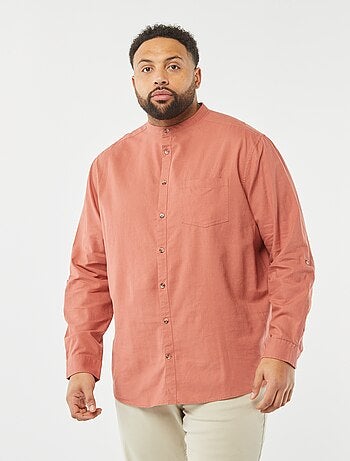 Chemise en lin mélangé avec manches longues retroussables