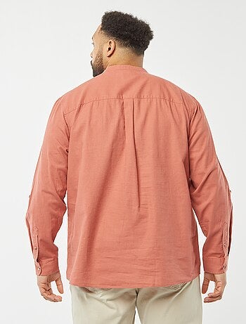 Chemise en lin mélangé avec manches longues retroussables
