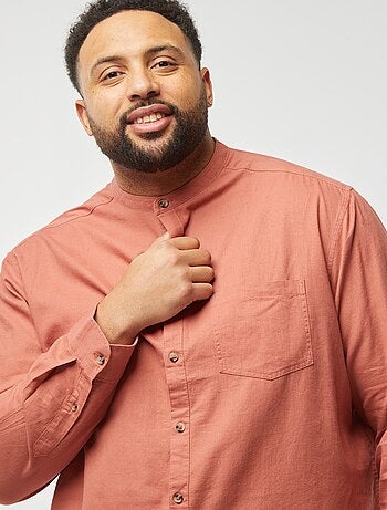 Chemise en lin mélangé avec manches longues retroussables