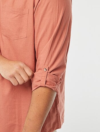 Chemise en lin mélangé avec manches longues retroussables