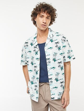 Chemise imprimée manches courtes en lin mélangé